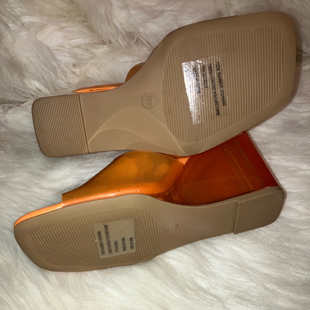 Torrid Sandal Orange Lucite Clear Heels Wedge Mule Slide - Picture 9 of 11